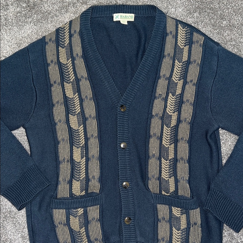 HABAND Vintage Mens Blue and Gold Cadigan - Picture 3 of 5